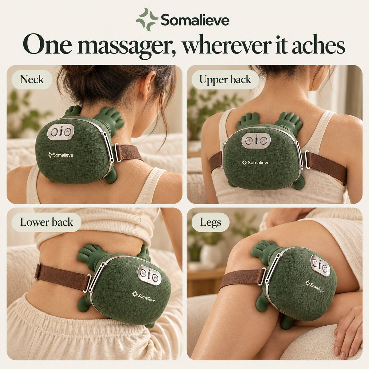 One massager, wherever it aches: neck, upper back, lower back, legs